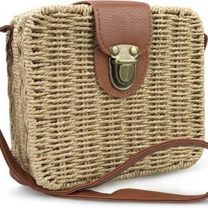 Retro Straw Small Box Woven Womens B